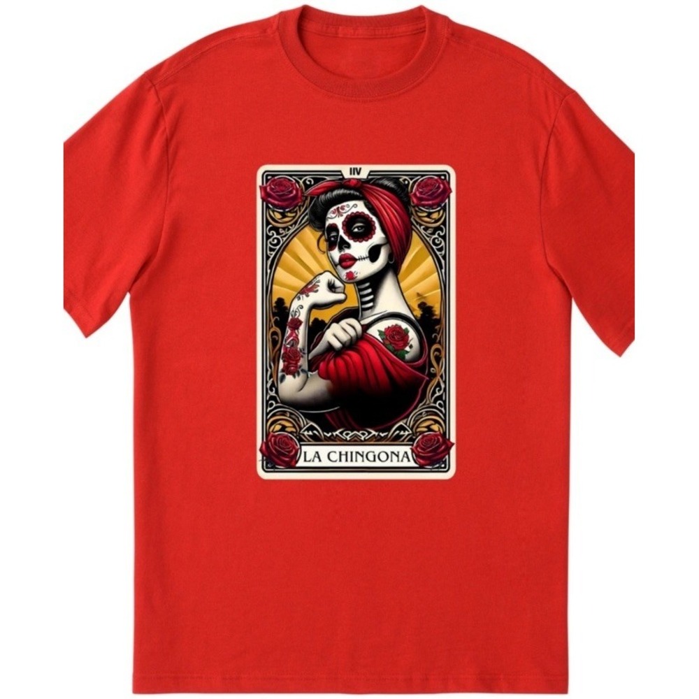 La Chingona Mexican Tarot Card Latina Woman Chicana T-Shirt Red Large‎